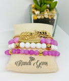 Matte Pink Chalcedony Quartz Beaded Bracelet Set - 4 piece