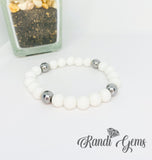 White & Silver Howlite Stretch Beaded Bracelet Set - 5 piece