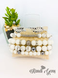 White & Silver Howlite Stretch Beaded Bracelet Set - 5 piece
