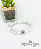 White & Silver Howlite Stretch Beaded Bracelet Set - 5 piece