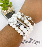 White & Silver Howlite Stretch Beaded Bracelet Set - 5 piece