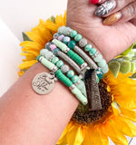 Green Agate and Matte Quartz 3 piece Beaded Bracelet Stack Set