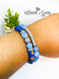 Natural Blue Orange Fire Agate Stone Boho Bracelet Set - 2 Piece