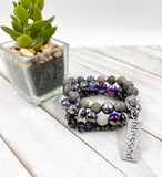 Purple and Gray “Blessed” Beaded Bracelet Stack Set