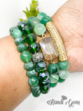 Green Stripe Agate Beaded Stacked Bracelet Set