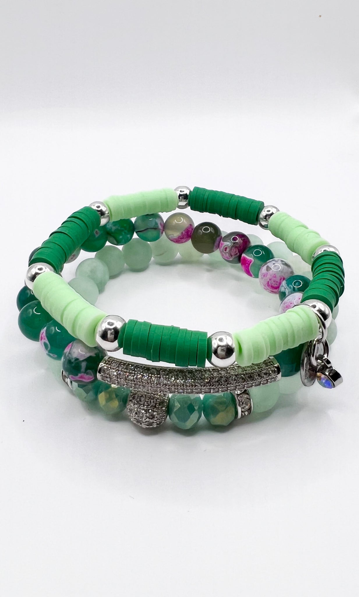 Aesthetic Green Clay Bead Bracelet Set - 1 set - 3 pcs
