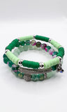 Green Agate and Matte Quartz 3 piece Beaded Bracelet Stack Set