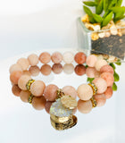 Blush Pink Aventurine Matte Gemstone Stretch Beaded Bracelet Set - 3 piece