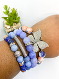 Natural Blue Orange Fire Agate Stone Boho Bracelet Set - 4 Piece