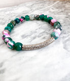 Green Agate and Matte Quartz 3 piece Beaded Bracelet Stack Set