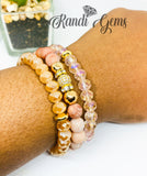 Blush Pink Aventurine Matte Gemstone Stretch Beaded Bracelet Set - 3 piece