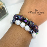 Purple and Gray Stretch Beaded Stack Bracelet Set