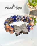 Natural Blue Orange Fire Agate Stone Boho Bracelet Set - 4 Piece