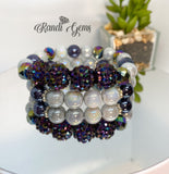 Purple and Gray Stretch Beaded Stack Bracelet Set