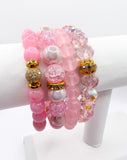 Pink Quartz and Crystal Stacked Beaded Bracelet Set