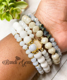 White 5 piece Agate and Glass Beaded Stacked Bracelet Set