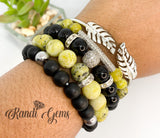 Yellow Green Turquoise Gemstone Stretch Beaded Bracelet Set - 5 piece