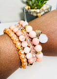 Blush Pink Aventurine Matte Gemstone Stretch Beaded Bracelet Set - 4 piece