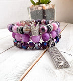 Purple “Queen” Beaded Bracelet Stack Set