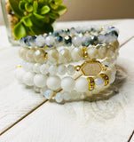 White 5 piece Agate and Glass Beaded Stacked Bracelet Set