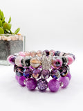 Purple “Queen” Beaded Bracelet Stack Set
