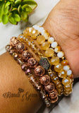 Rose Gold and Glass Beaded Stacked 5 Piece  Bracelet Set