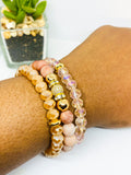 Blush Pink Aventurine Matte Gemstone Stretch Beaded Bracelet Set - 3 piece