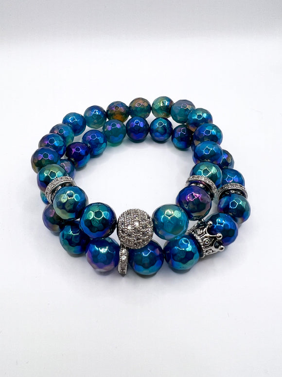 Electric Blue Agate Beaded Stack Bracelet