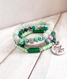 Green Agate and Matte Quartz 3 piece Beaded Bracelet Stack Set