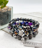 Purple and Gray “Blessed” Beaded Bracelet Stack Set
