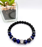 Blue Tiger Eye and Onyx Beaded Bracelet