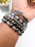 Light Gray and Gunmetal Beaded Stack Bracelet Set