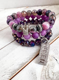 Purple “Queen” Beaded Bracelet Stack Set