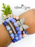 Natural Blue Orange Fire Agate Stone Boho Bracelet Set - 4 Piece