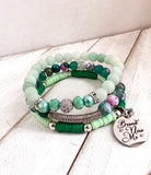 Green Agate and Matte Quartz 3 piece Beaded Bracelet Stack Set