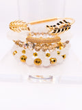 White Quartz & Gold Beaded Bracelet Set