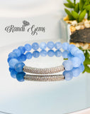 Natural Blue Orange Fire Agate Stone Boho Bracelet Set - 4 Piece