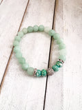 Green Agate and Matte Quartz 3 piece Beaded Bracelet Stack Set