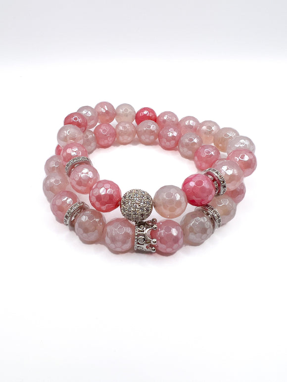 Pink Agate Beaded Stack Bracelet