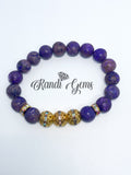Purple Turquoise Natural Stone, Glass & Gold Beaded Bracelet Set - 3 piece