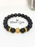 Black Agate & 14K Gold Stretch Beaded Bracelet Set - 4 piece