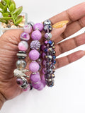 Purple “Queen” Beaded Bracelet Stack Set