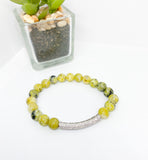 Yellow Green Turquoise Gemstone Stretch Beaded Bracelet Set - 5 piece