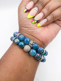 Electric Blue Agate Beaded Stack Bracelet