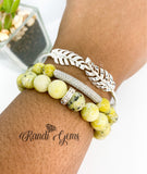 Yellow Green Turquoise Gemstone Stretch Beaded Bracelet Set - 3 piece
