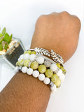 Yellow Green Turquoise Gemstone Stretch Beaded Bracelet Set - 5 piece