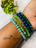 Green Blue Glass Beaded Stacked 5 Piece Bracelet Set