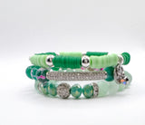 Green Agate and Matte Quartz 3 piece Beaded Bracelet Stack Set