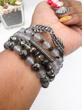 Light Gray and Gunmetal Beaded Stack Bracelet Set