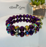Purple and Gray Stretch Beaded Stack Bracelet Set